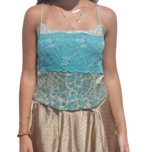 Marciano Lace Bustier Vintage Blue Green Corset Tank Top
